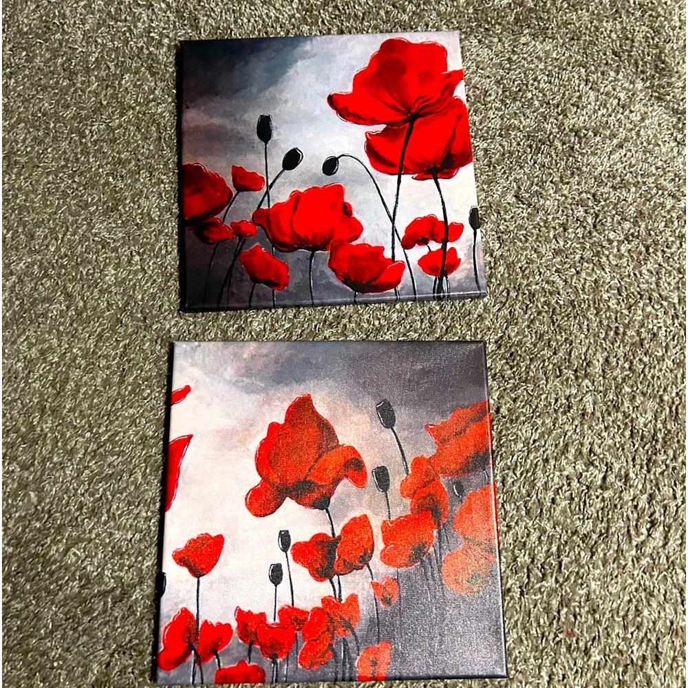 “Poppies” canvas wall art, approximately 12”x12”